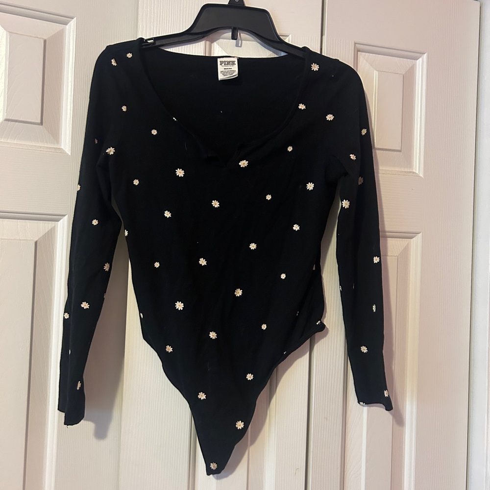 PINK Victoria's Secret Black Daisy Bodysuit